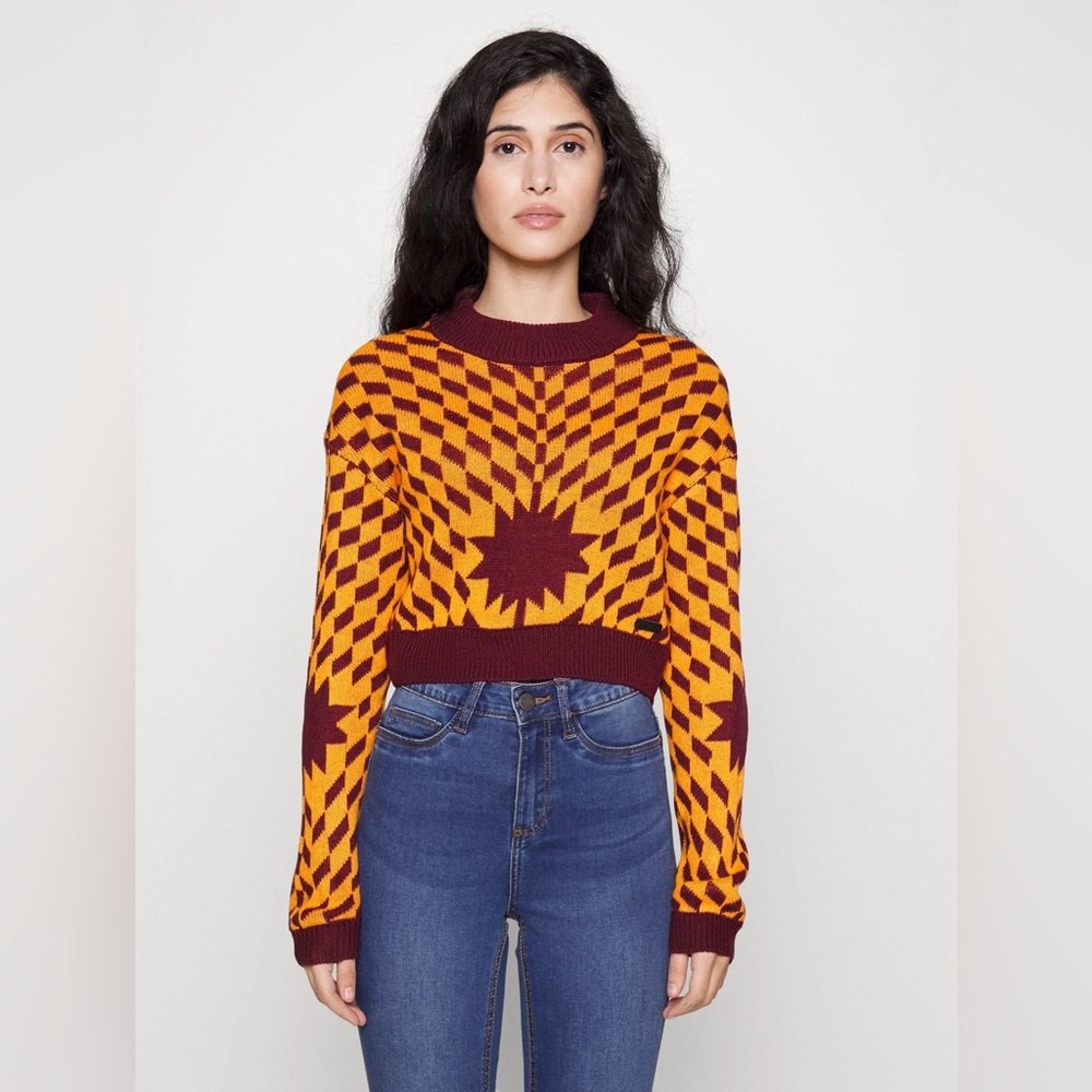 Noisy may Bold Geometric Sweater - Burgundy and orange